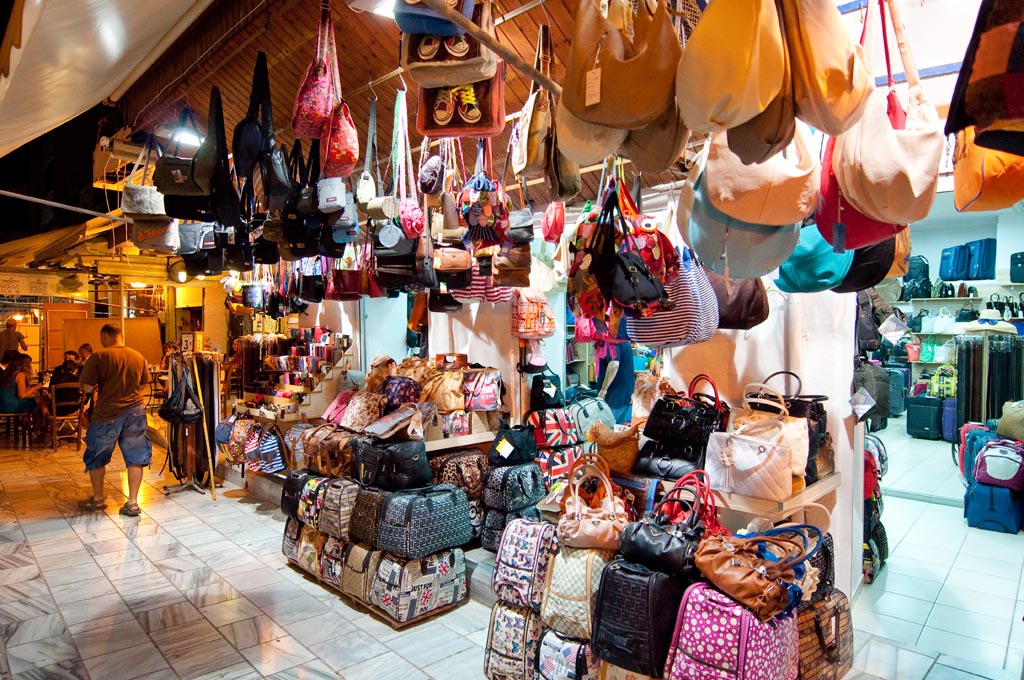 CRETE,HERAKLION-JULY 25: Shopping street Dedalou at night on Jul